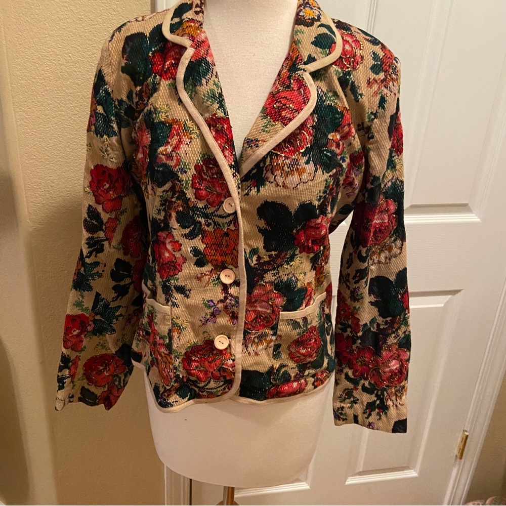 Megan Park England cotton jacket fits medium floral flowers blazer